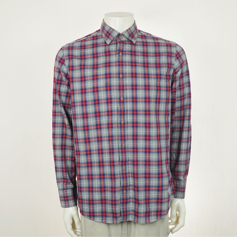 Charles Tyrwhitt Weekend Button Down Shirt Mens Large Gray Plaid Slim Fit Cotton